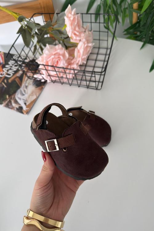 Miniğimin Cicileri Süet Unisex Çocuk Sabo Terlik - Acı Kahve
