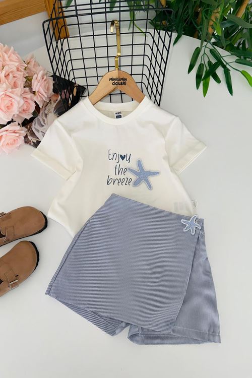 Miniğimin Cicileri Enjoy Deniz Yıldızı Desenli Kız Çocuk 2 li Şort Etekli Takım - Beyaz