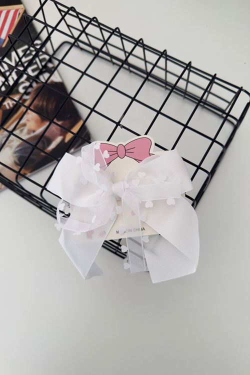 Miniğimin Cicileri Kalp Tül Detaylı Büyük Fiyonk Kız Çocuk Bağlama Toka - Beyaz