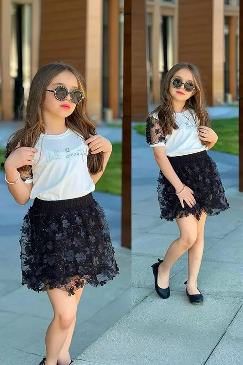 Miniğimin Cicileri Hello Beautiful Çiçek Aplikeli Tüllü Kız Çocuk Etekli 2’Li Takım - Beyaz