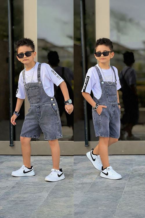 Miniğimin Cicileri Urban Kot Salopet Şort Erkek Çocuk Takım - Siyah