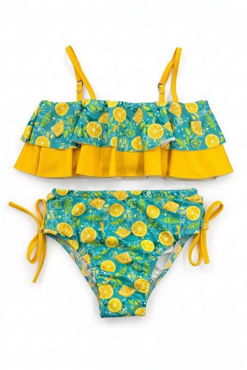 Miniğimin Cicileri Limon Desenli Fırfırlı Kız Çocuk Bikini Takımı - Sarı