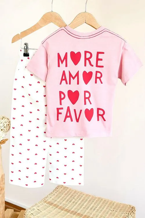 Miniğimin Cicileri More Love Baskılı Kalp Desenli Pantolonlu Kız Çocuk Takım - Pembe