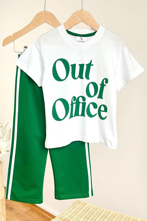 Miniğimin Cicileri Out Of Office Baskılı Kız Çocuk Eşofman Takım - Yeşil