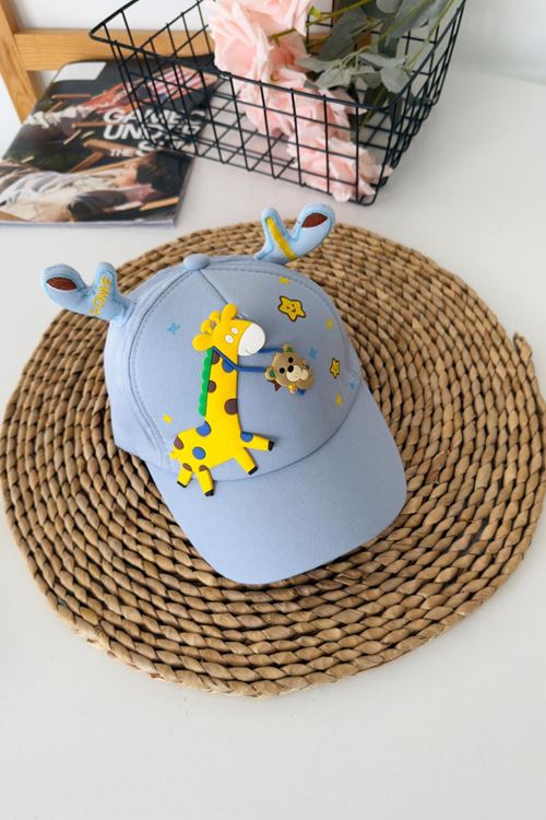 Miniğimin Cicileri 5-8 Unisex Zürefa Desenli Çocuk Şapka - Mavi