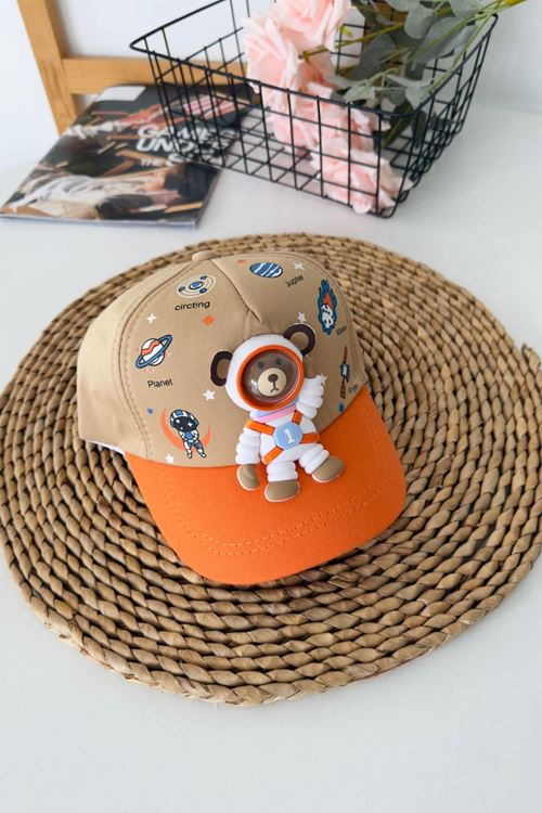 Miniğimin Cicileri 5-8 Astronot Bear Desenli Unisex Çocuk Şapka - Bej
