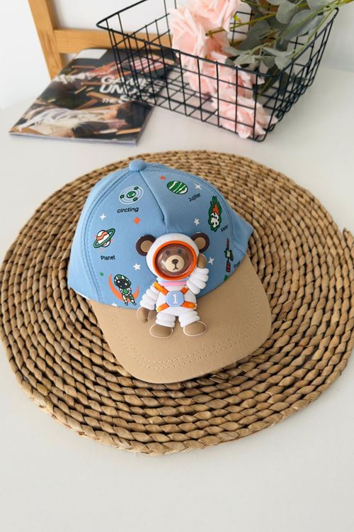Miniğimin Cicileri 5-8 Astronot Bear Desenli Unisex Çocuk Şapka - Mavi