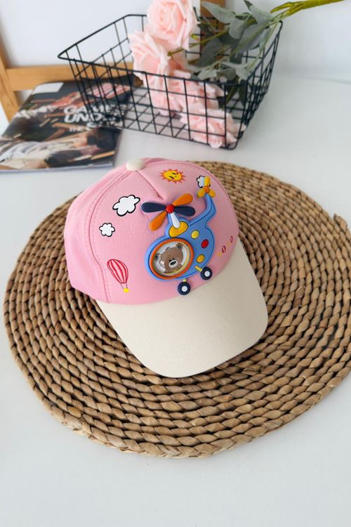 Miniğimin Cicileri 5-8 Helikopter Bear Desenli Unisex Çocuk Şapka - Pembe