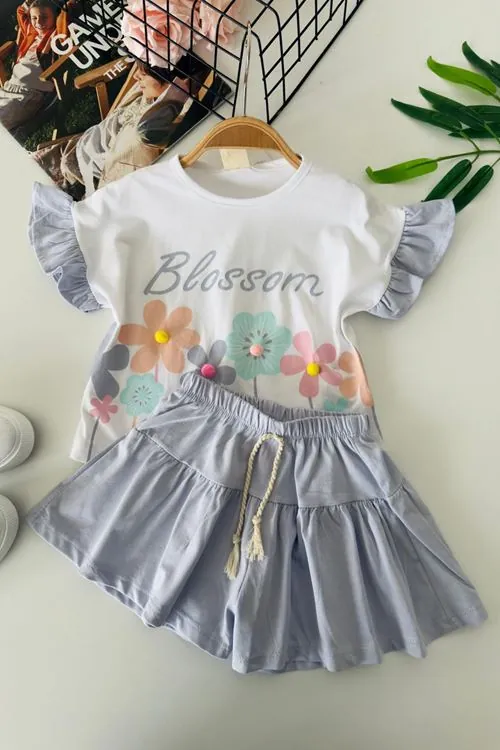 Miniğimin Cicileri Blossom Çiçek Baskılı Etekli Kız Çocuk Takım - Lila
