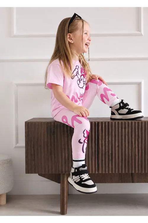 Miniğimin Cicileri Mnn Baskılı Pamuklu Kız Çocuk Tayt Takım - Pembe