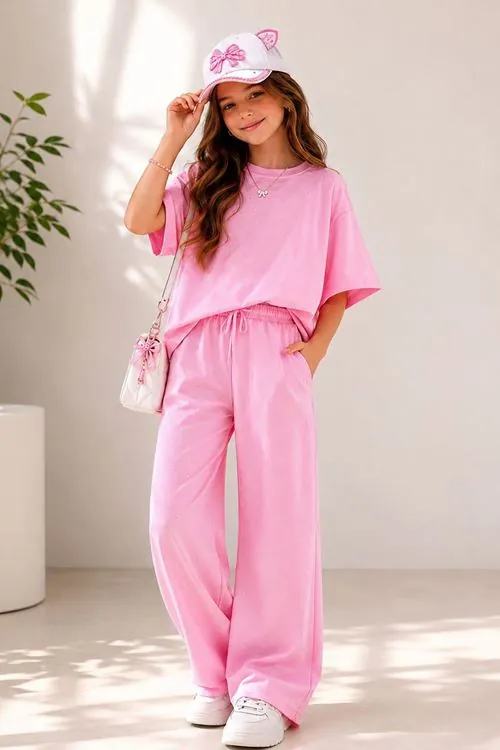 Miniğimin Cicileri Taş İşlemeli Oversize Oysho Kız Çocuk İkili Takım - Pembe