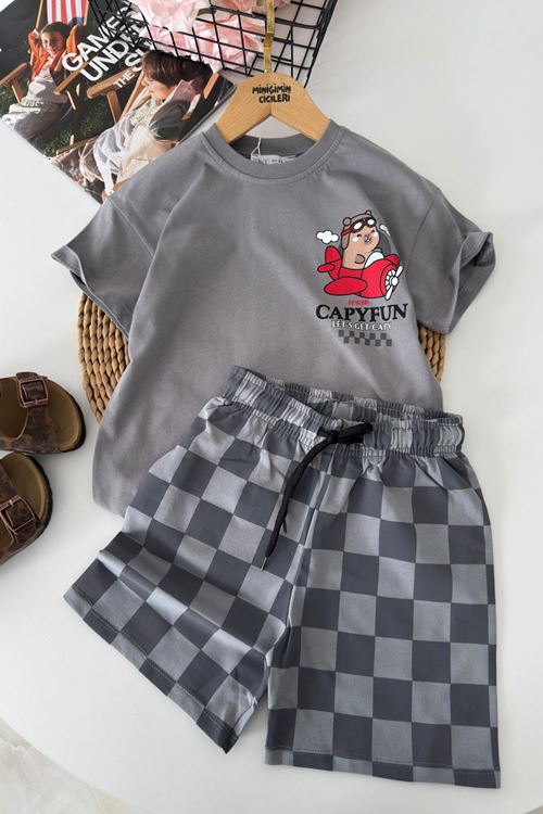 Miniğimin Cicileri Arka ve Ön Cpyfn Baskılı Unisex Çocuk Takım - Gri