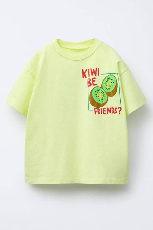 Miniğimin Cicileri Kiwi Friends Baskılı Erkek Çocuk Tişört - Yeşil