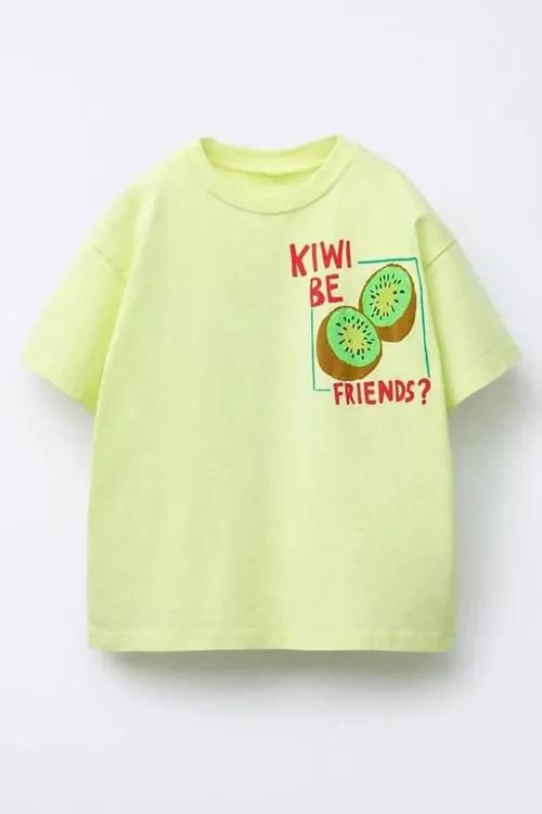 Miniğimin Cicileri Kiwi Friends Baskılı Erkek Çocuk Tişört - Yeşil