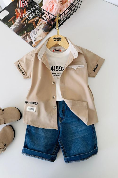 Miniğimin Cicileri Casual Style Kolyeli Erkek Çocuk 4 lü Takım - Bej