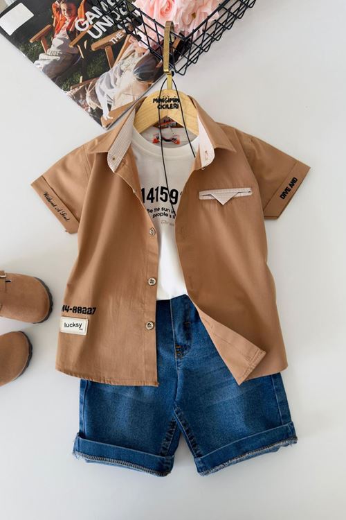 Miniğimin Cicileri Casual Style Kolyeli Erkek Çocuk 4 lü Takım - Sütlü Kahve