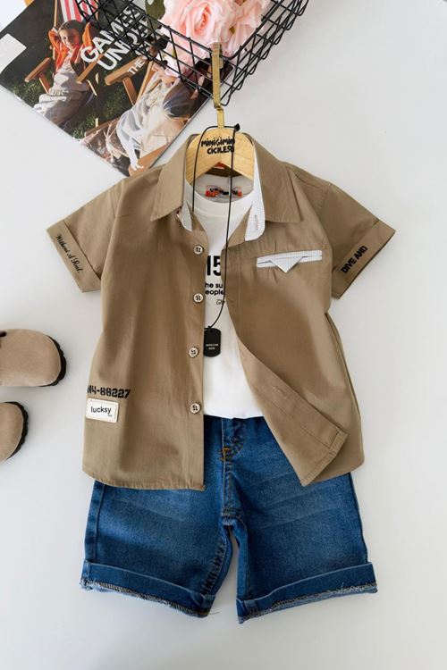 Miniğimin Cicileri Casual Style Kolyeli Erkek Çocuk 4 lü Takım - Haki