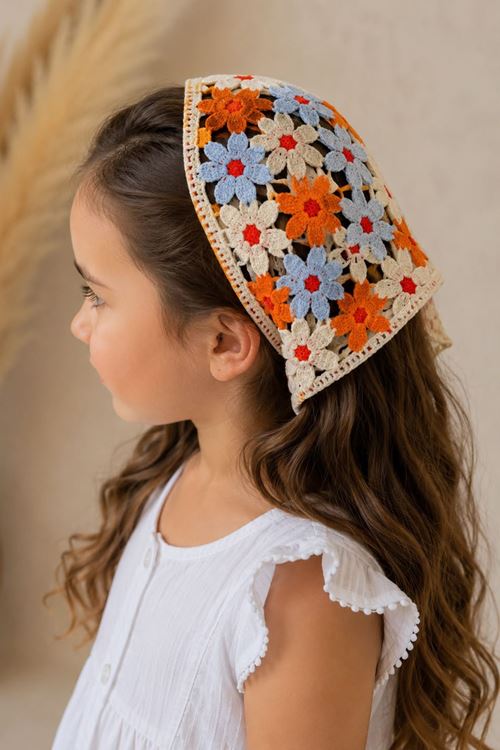 Miniğimin Cicileri Örgü Desenli Kız Çocuk Üçgen Bandana - Açık Mavi
