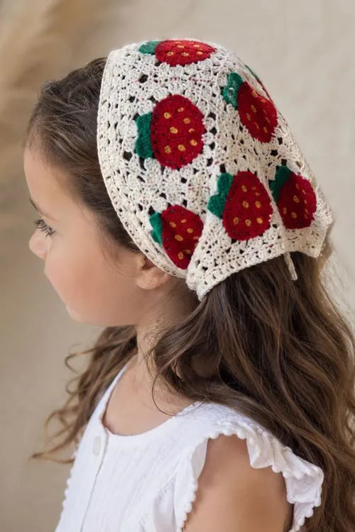 Miniğimin Cicileri Örgü Desenli Kız Çocuk Üçgen Bandana - Kırmızı Koyu