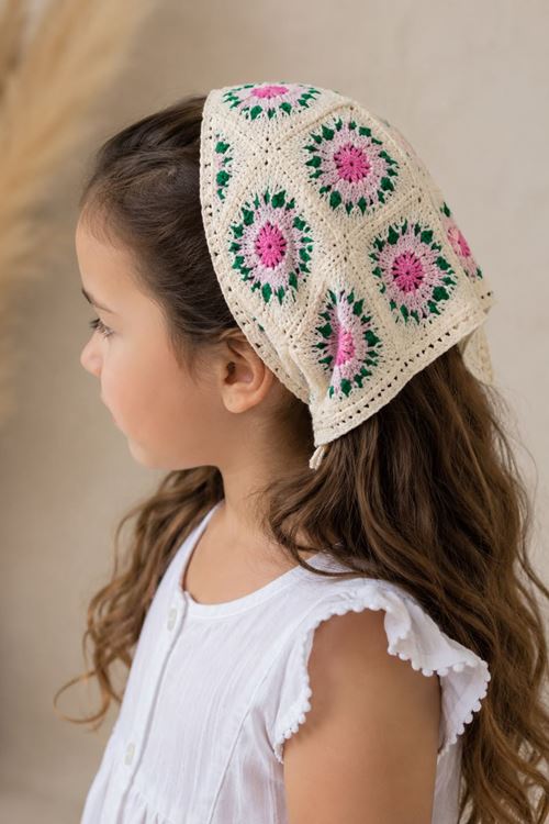 Miniğimin Cicileri Örgü Desenli Kız Çocuk Üçgen Bandana - Yeşil