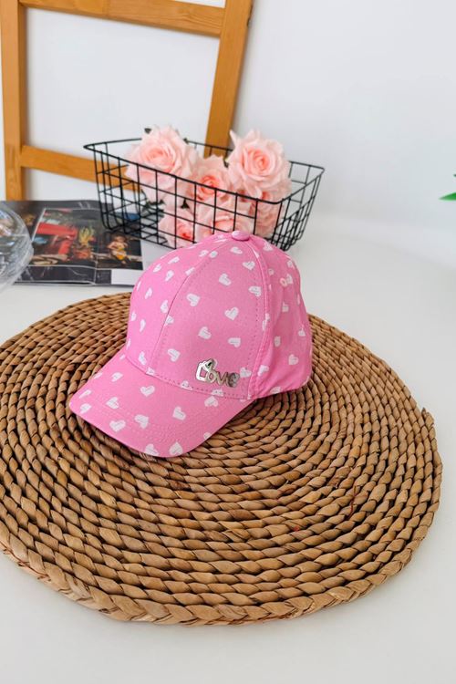 1-4 yaş Love Nakışlı Kalp Desenli Çocuk Şapkası - Pembe