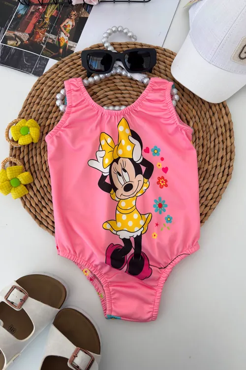Mnn Mini Çiçek Baskılı Kız Çocuk Mayo - Pembe