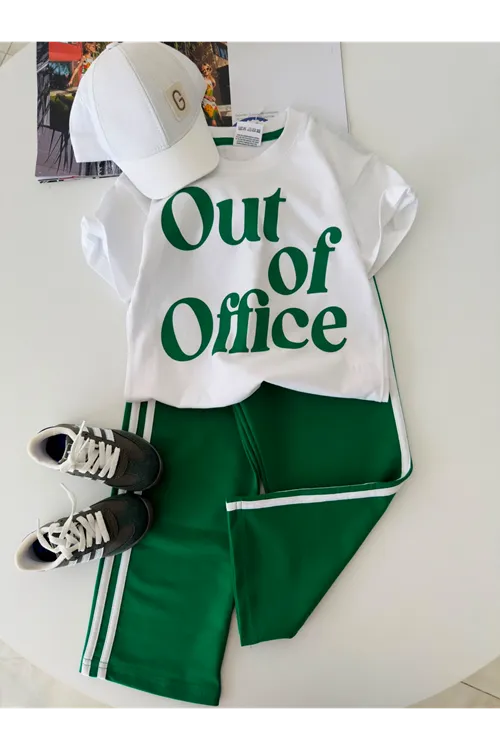 Miniğimin Cicileri Out Of Office Baskılı Kız Çocuk Eşofman Takım - Yeşil