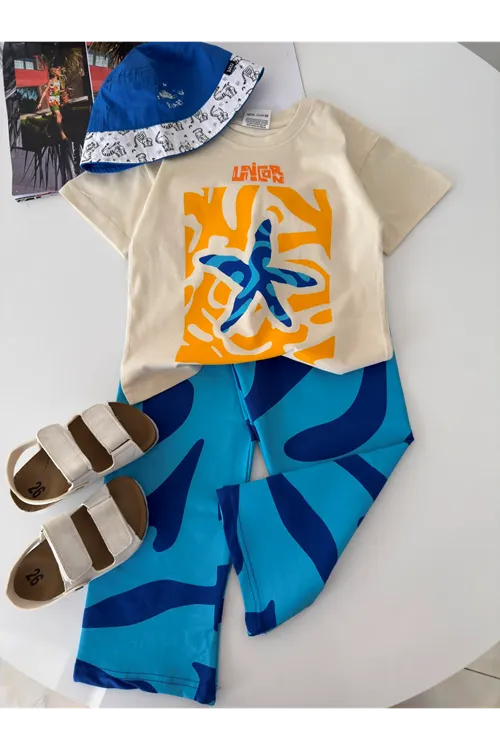 Miniğimin Cicileri Deniz Yıldızı Baskılı Unisex Çocuk Takım - Mavi