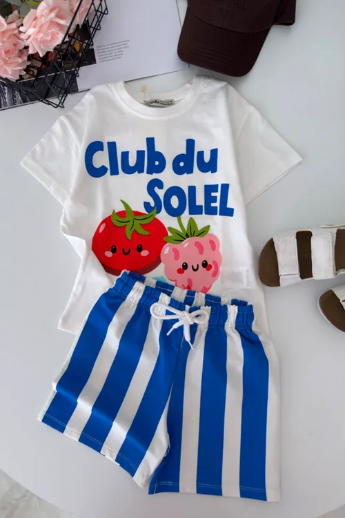 Club Du Solel Çizgili Erkek Çocuk Şort Takım - Mavi