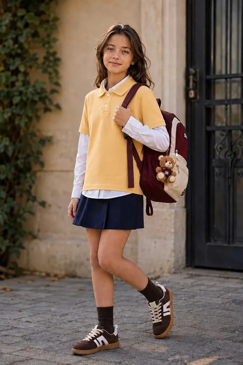 Polo Yaka Kısa Kol Unisex Çocuk Okul Tşörtü - Sarı