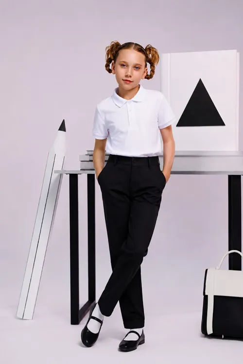 Polo Yaka Kısa Kol Unisex Çocuk Okul Tşörtü - Beyaz