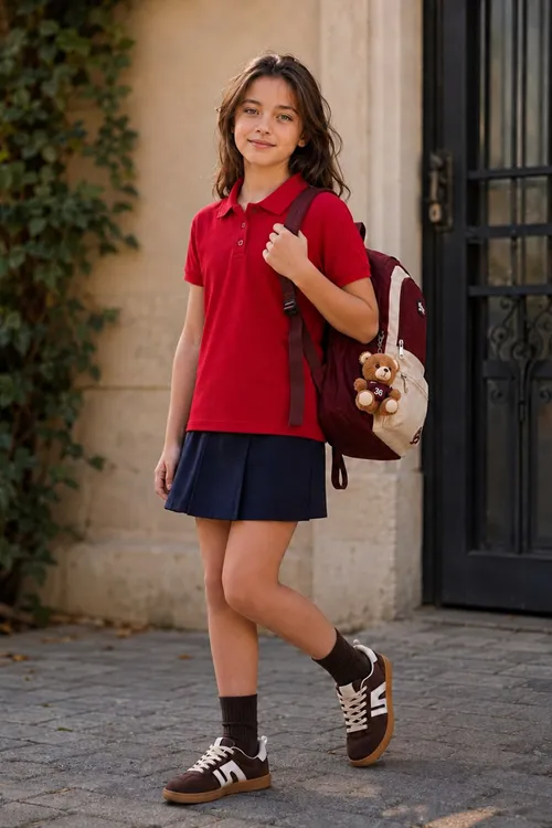 Polo Yaka Kısa Kol Unisex Çocuk Okul Tşörtü - Kırmızı