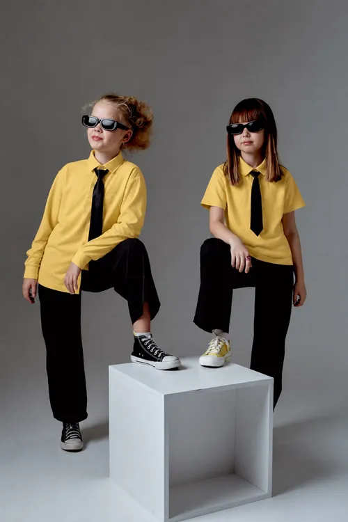 Polo Yaka Uzun Kol Unisex Okul Sweati - Sarı
