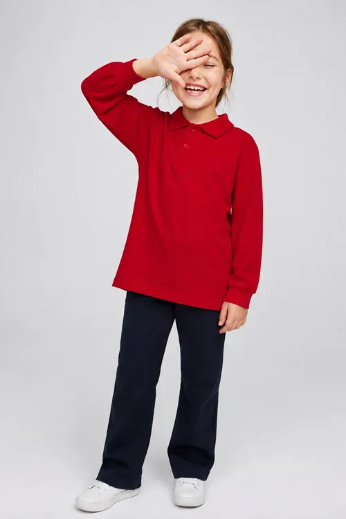 Polo Yaka Uzun Kol Unisex Okul Sweati - Kırmızı