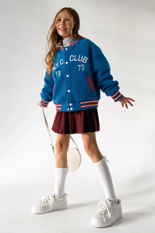 N.Y.C Club Kolej Yaka Unisex Çocuk Çıtçıtlı Ceket - Mavi