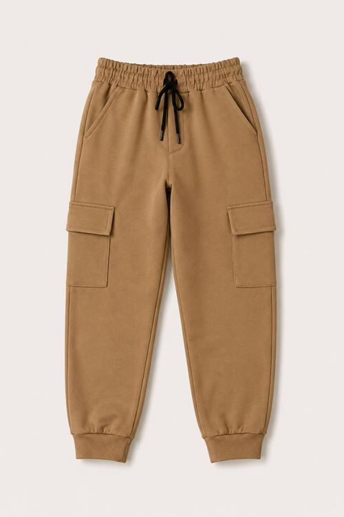 Unisex Kargo Cepli Çocuk Okul Eşofman Altı - Camel