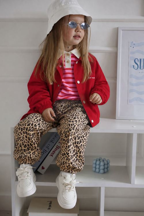 Leopar Desenli Kız Çocuk Kot Pantolon - Leopar