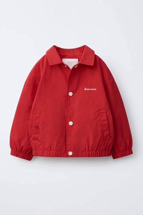 Nakış Detaylı Çıtçıtlı Unisex Çocuk Yağmurluk Ceket - Kırmızı