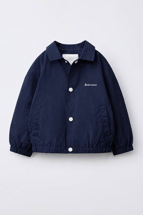 Nakış Detaylı Çıtçıtlı Unisex Çocuk Yağmurluk Ceket - Lacivert