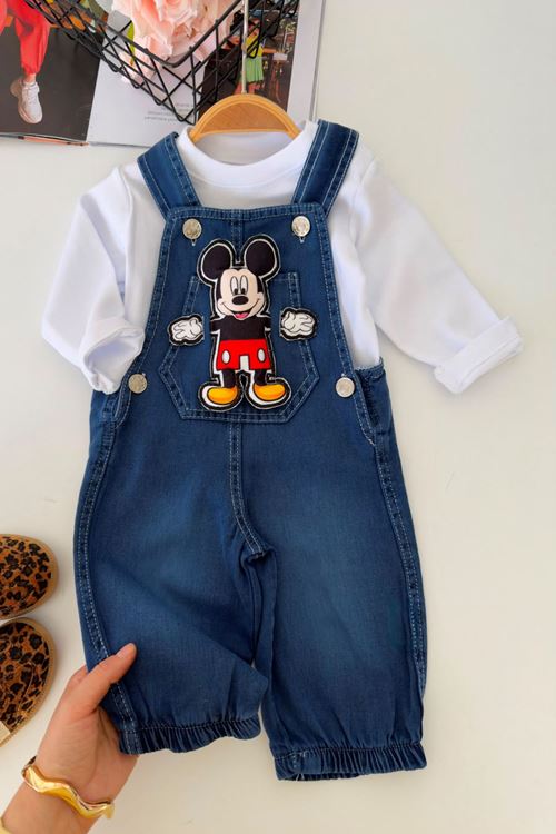 3 Boyutlu Mcky Aplikeli Kot Salopetli Erkek Bebek 2’li Takım - Lacivert