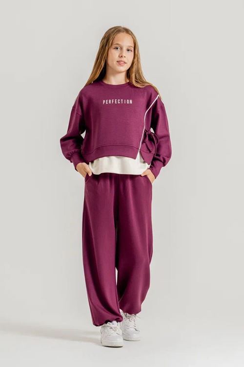 Perfection Büzgü Paça Detaylı Kız Çocuk 2’li Takım - Bordo