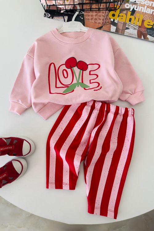 Love Kiraz Baskılı Kız Bebek 2 li Takım - Pembe