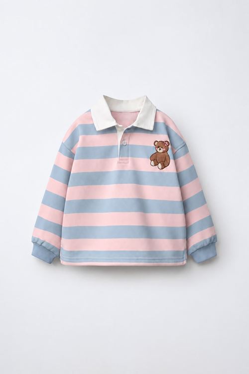 Ayıcık İşleme Detaylı Kız Çocuk Sweat - Pudra