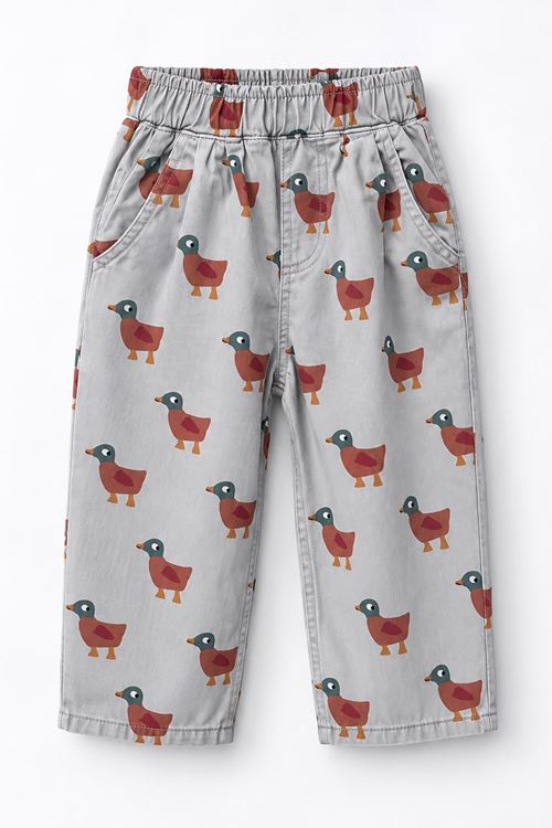 Ördek Desenli Unisex Çocuk Gabardin Pantolon - Gri