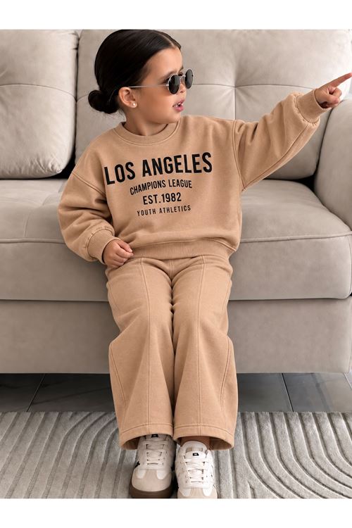 Miniğimin Cicileri Los Angeles Pantolonlu Kız Çocuk Takım - Kahve