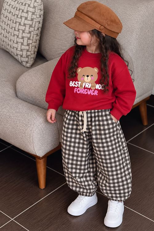 Ayıcık Best Baskılı Unisex Çocuk Takım - Kırmızı