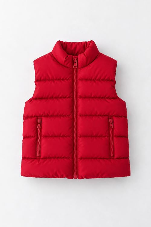 Dik Yaka Fermuarlı Unisex Şişme Çocuk Yelek (3-6 Yaş) - Kırmızı