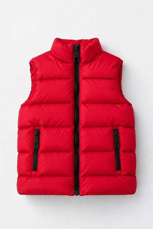 Dik Yaka Fermuarlı Unisex Şişme Çocuk Yelek (7-10 Yaş) - Kırmızı
