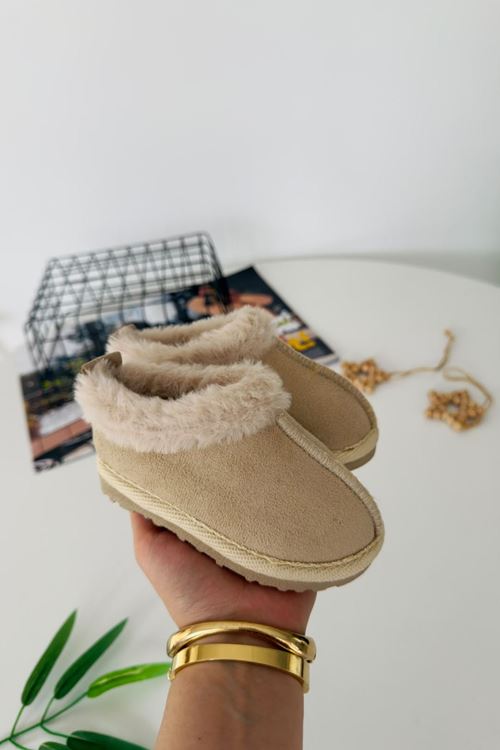 İçi Kürklü Süet Unisex Çocuk Botu - Krem