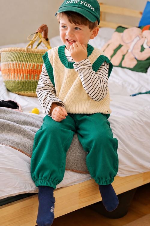Erkek Çocuk Beli Lastikli Bol Paça Jogger Pantolon - Yeşil